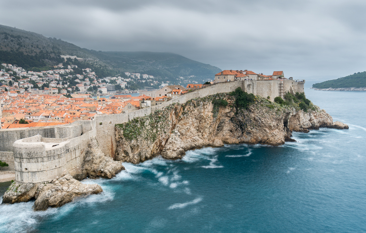 Summer storm clouds gather over the walls of the city of Dubrovnik in Croatia.